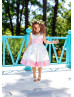 Kids Formal White And Pink Satin Flower Girl Dress Kids Formal White And Pink Satin Flower Girl Dress